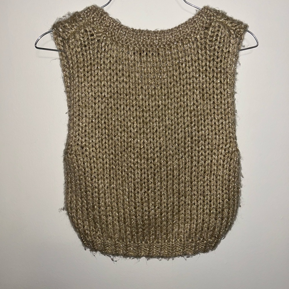 Zara Metallic Gold Knit Crop Top - Picture 3 of 3